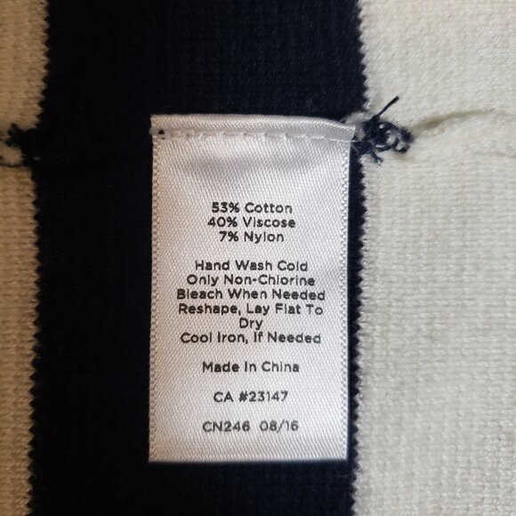 Talbots Poncho Sweater Caplet Navy Blue/White Striped Faux Wrap Cowl Neck Size S - Picture 13 of 14